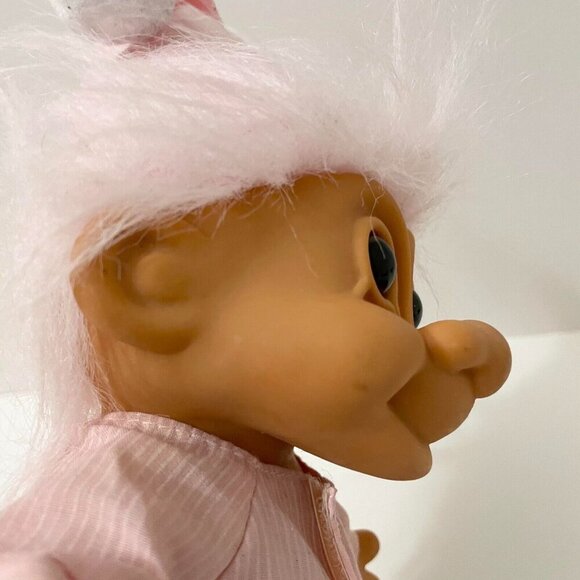Vtg Russ Bedtime Sleepy Troll Doll Pajamas Pink Stripe Nightcap 8 Inch Tall - Picture 14 of 16